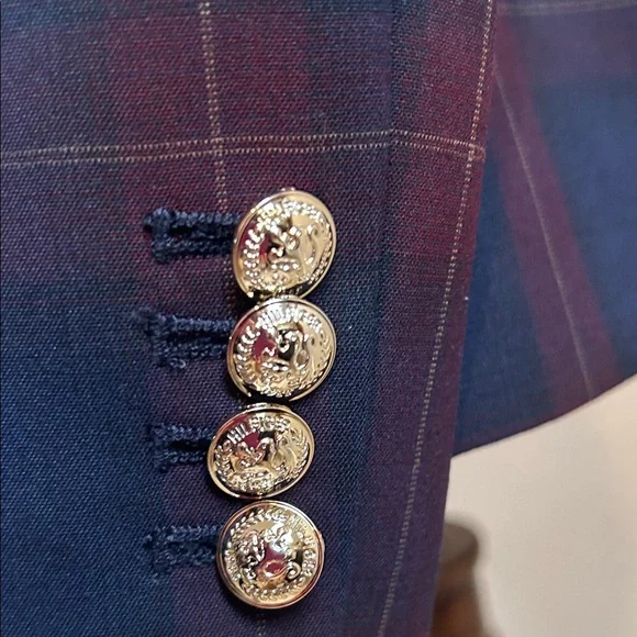 Tommy Hilfiger Women's Navy and Burgundy Plaid Blazer - Picture 4 of 6